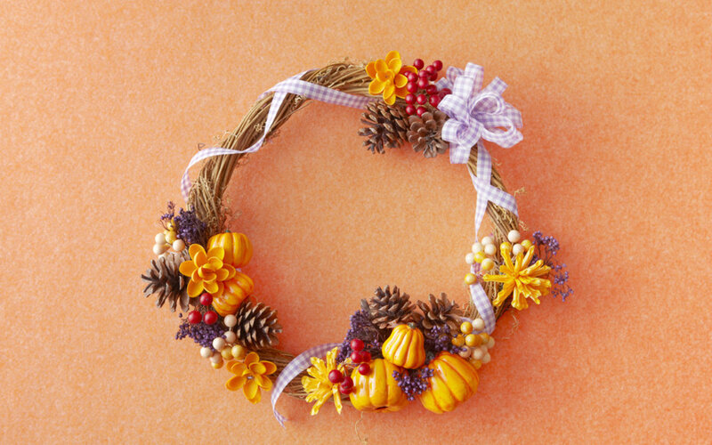 Autumn Wreath with Pumpkins — Orange