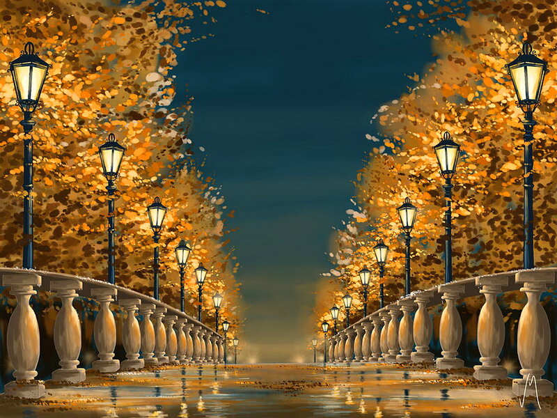 Autumnal Bridge at Night
