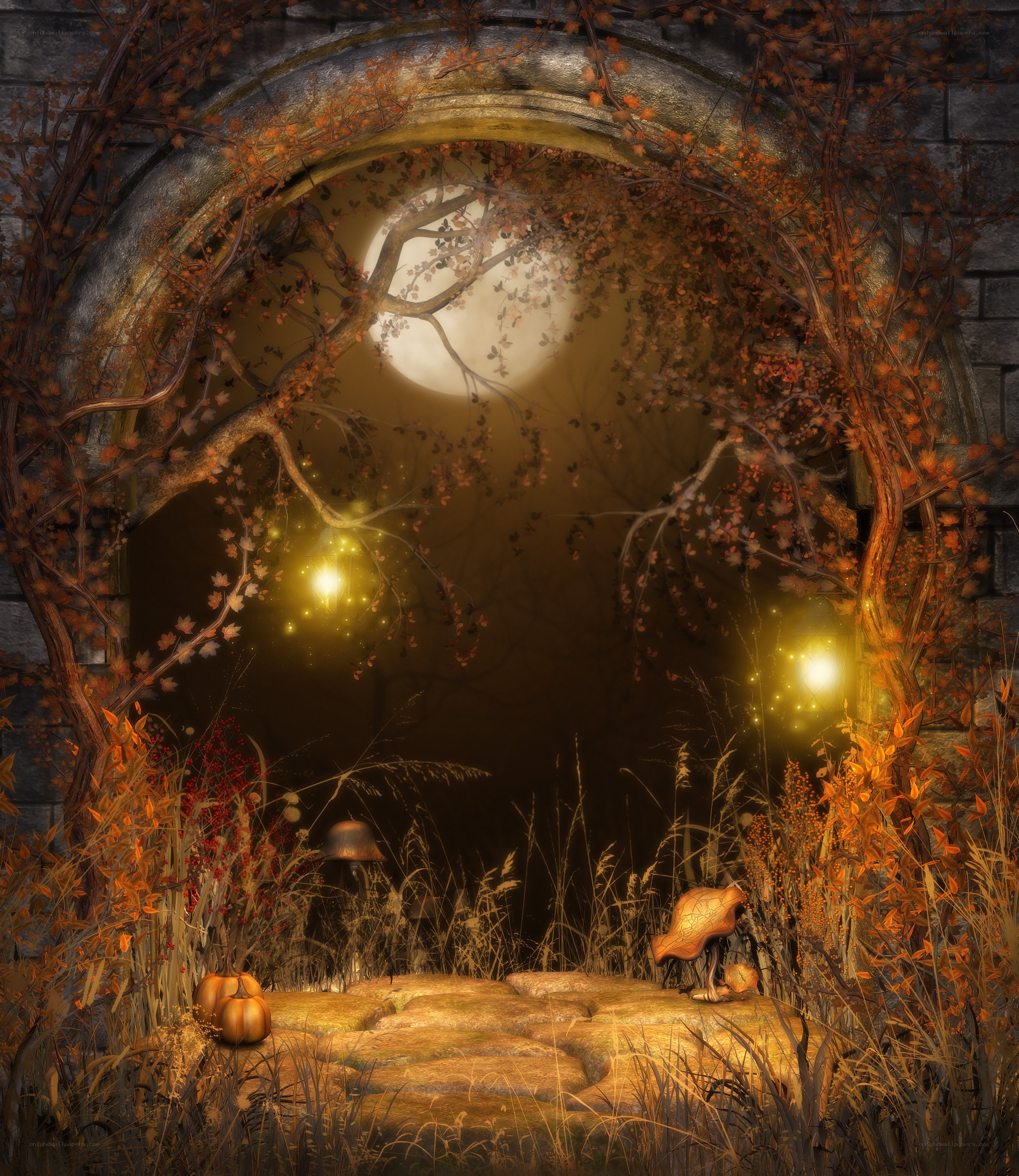 Autumnal moonlit archway
