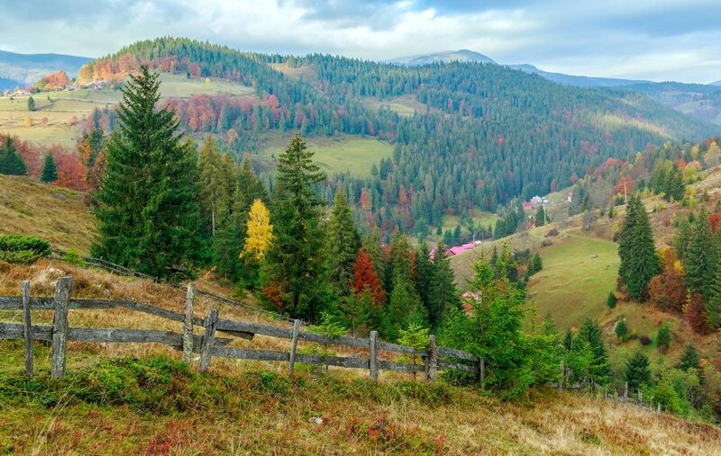 Autumnal Mountain Valley — Green, Serene, Autumn, Photograph
