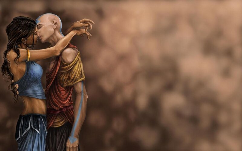 Avatar Aang and Katara embrace