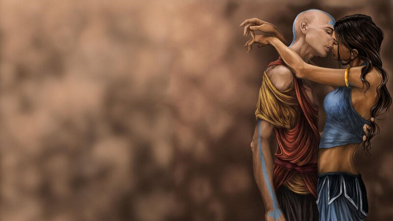 Avatar Aang and Katara embrace