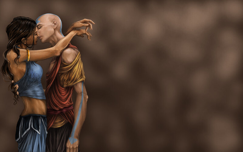 Avatar Aang and Katara kiss