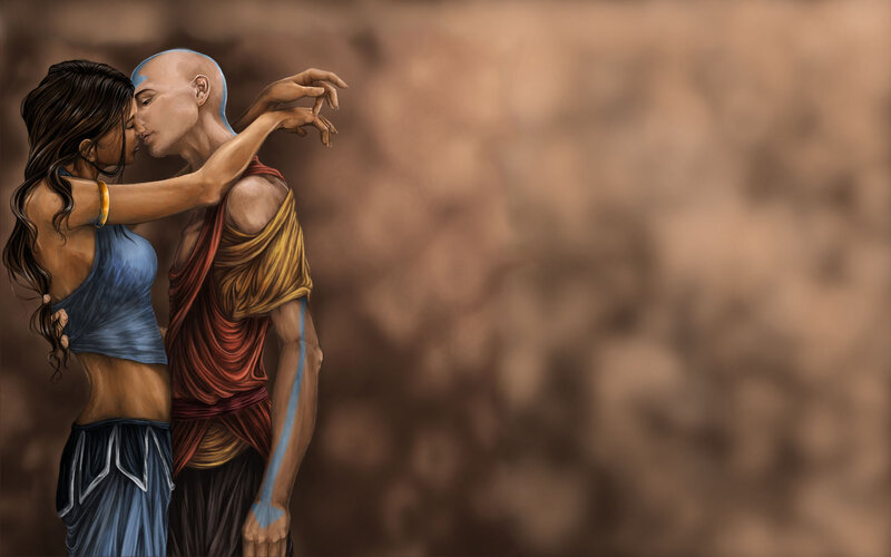 Avatar Aang and Katara kiss