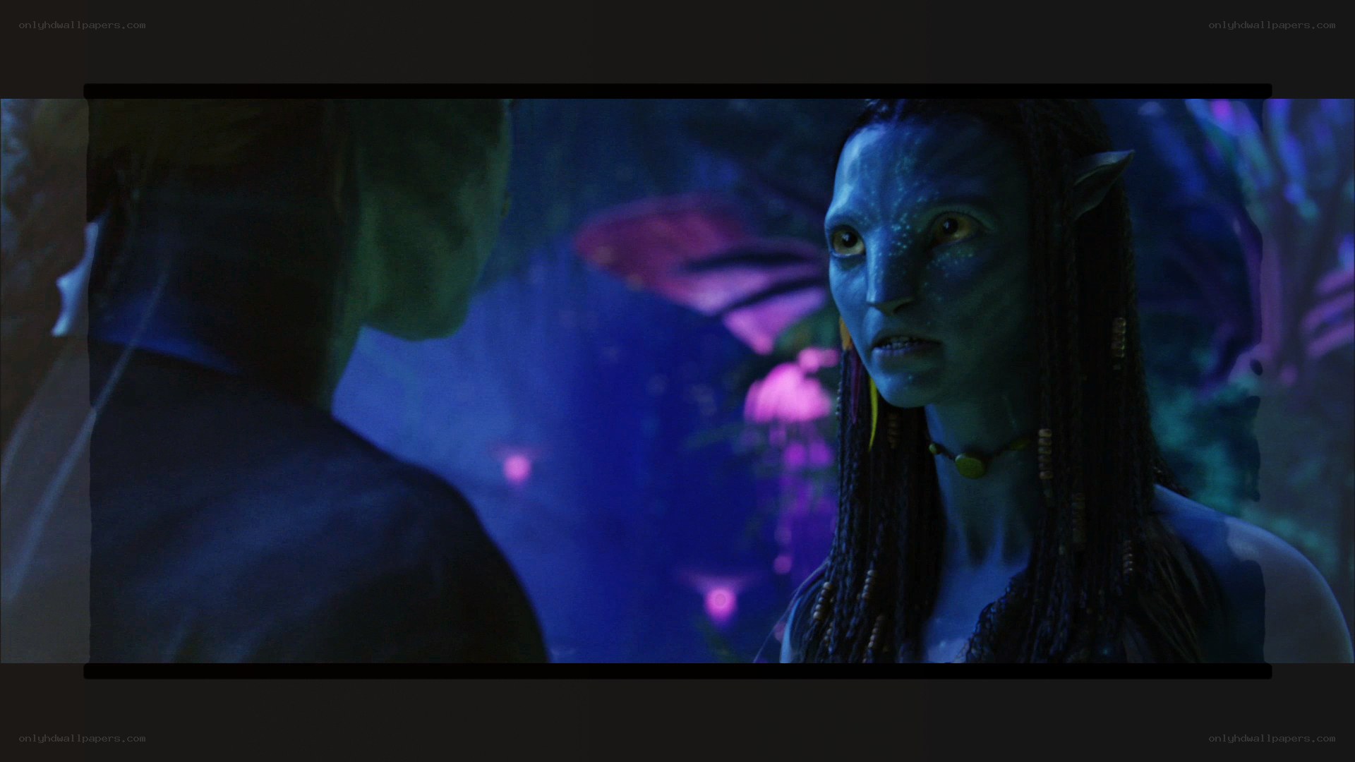 Avatar character in bioluminescent forest