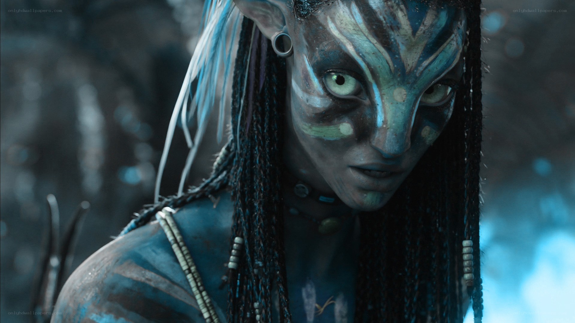 Avatar character with blue face paint