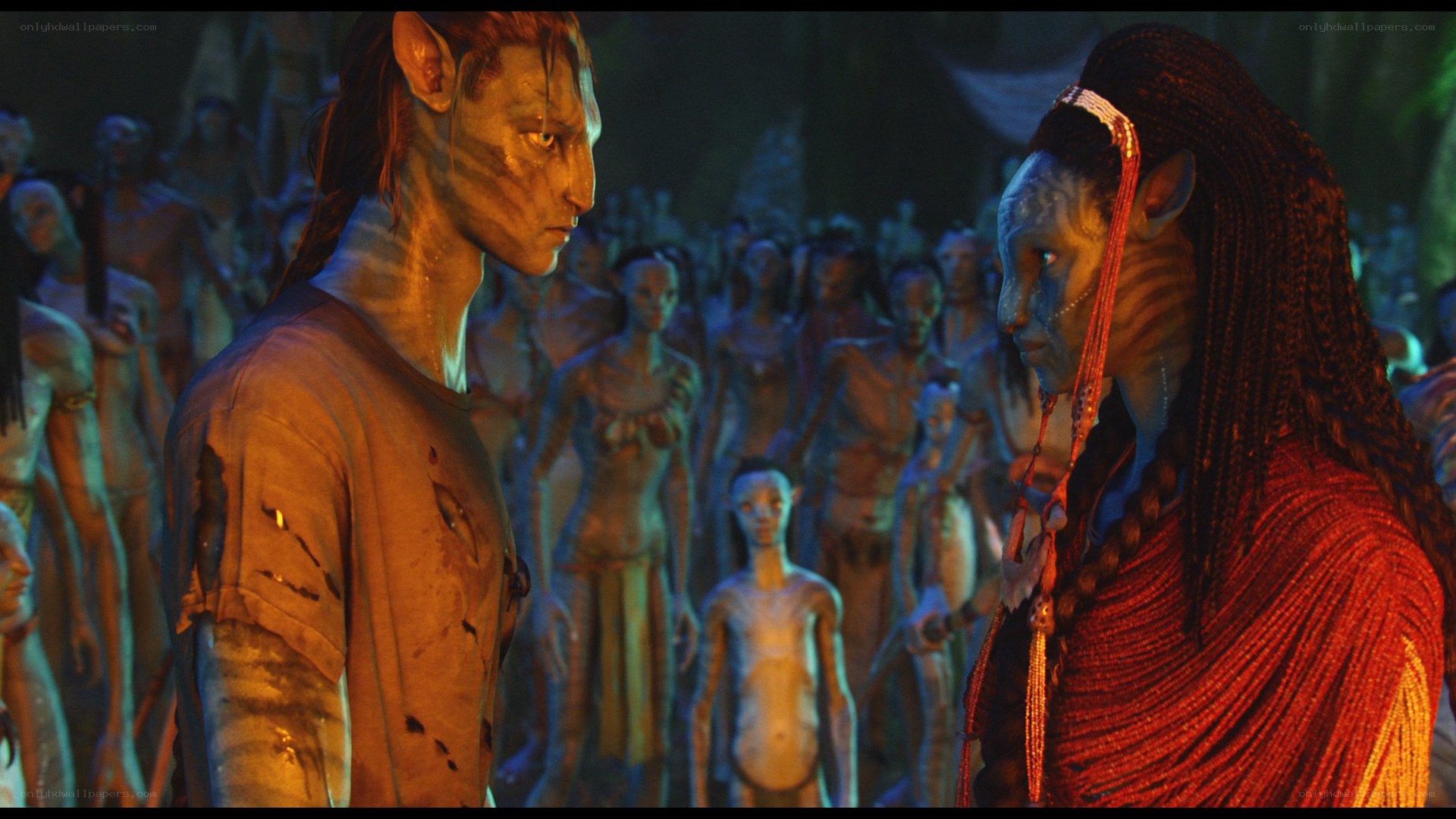 Avatar characters in a tribal scene