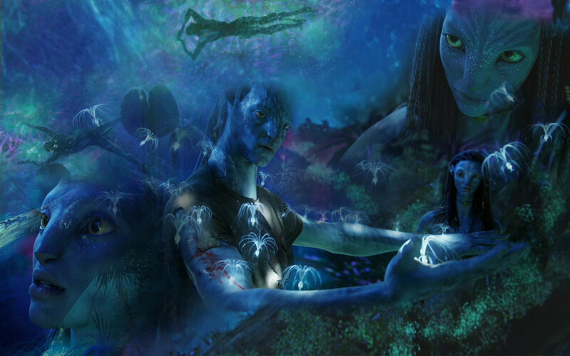 Avatar characters in bioluminescent forest