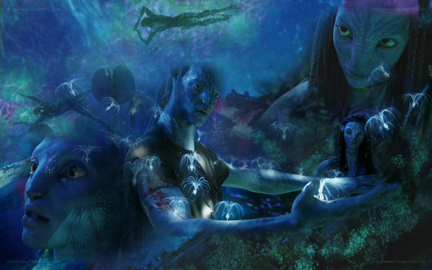 Avatar characters in bioluminescent forest
