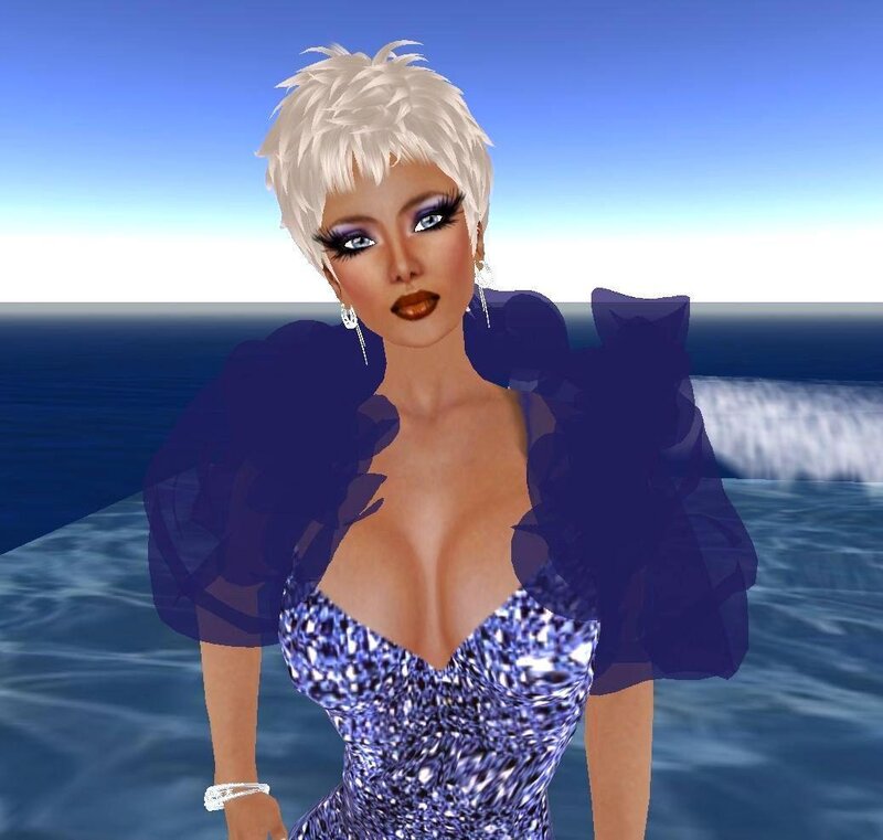 avatar in blue dress at beach