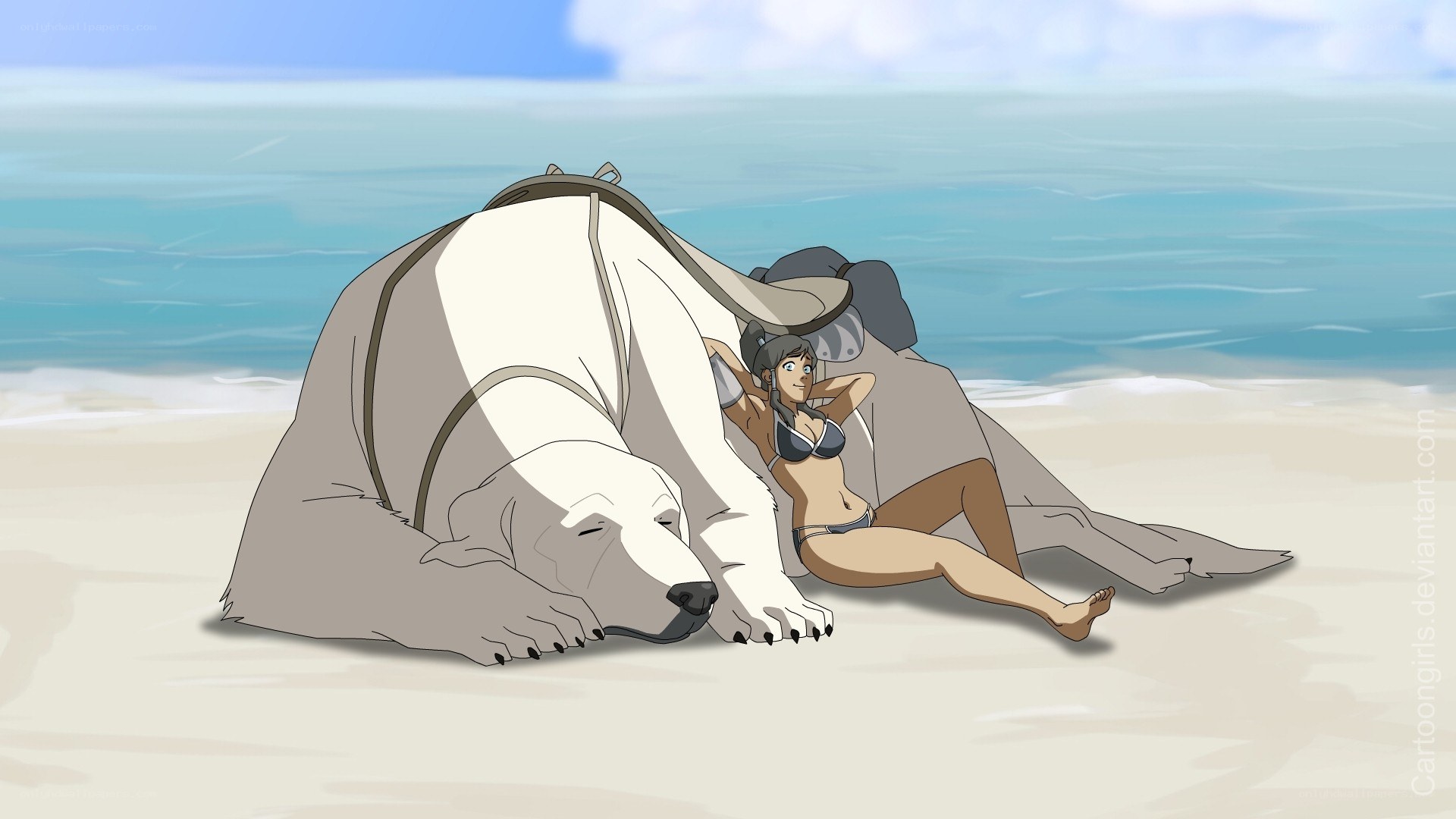 Avatar: Katara and Appa on beach
