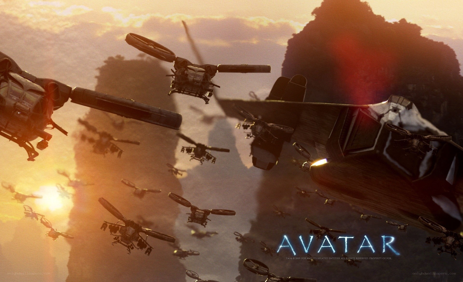 Avatar military fleet at sunset