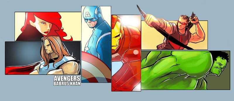 Avengers character art collage