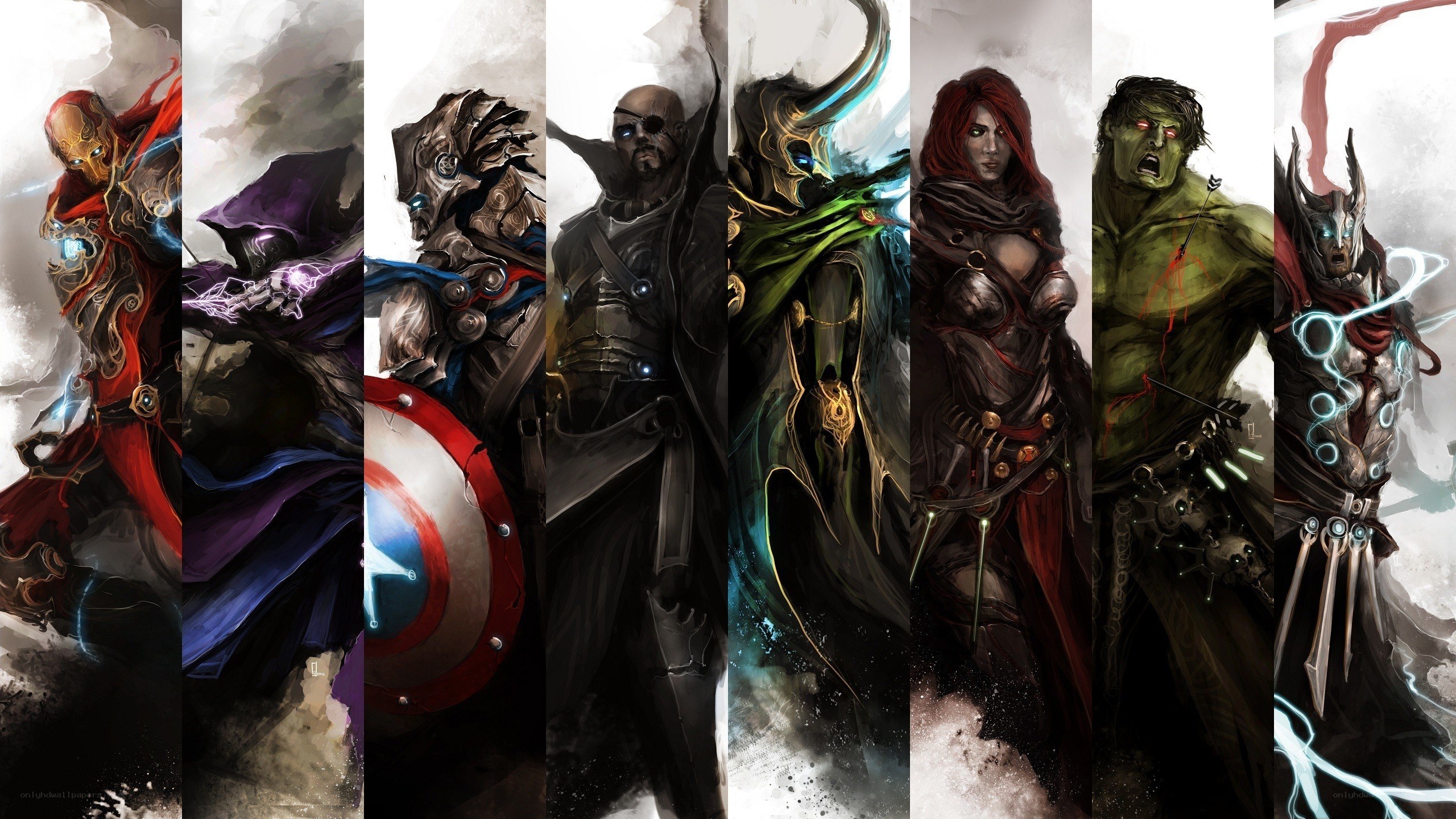 Avengers characters in fantasy art style