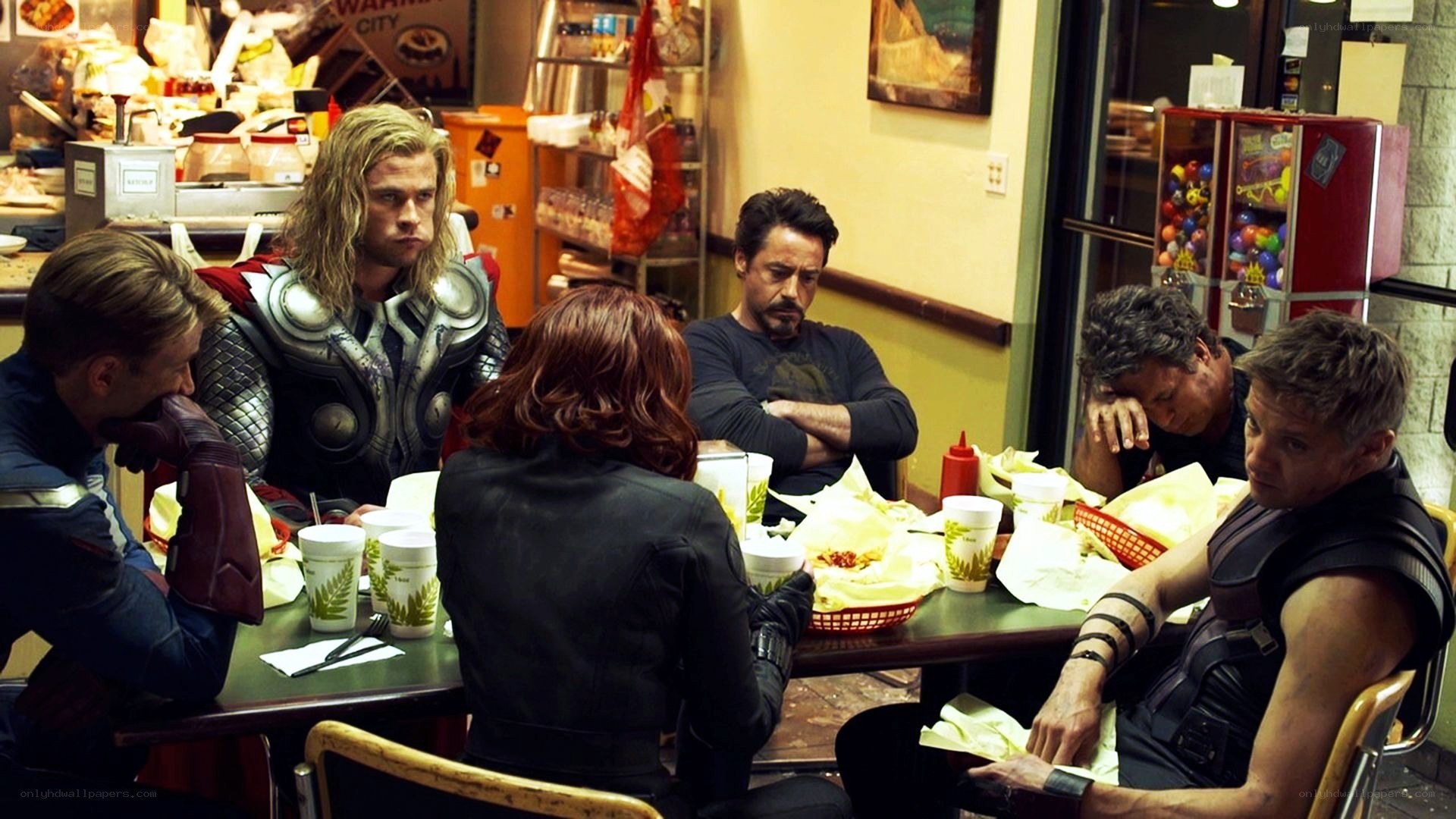 Avengers in a diner