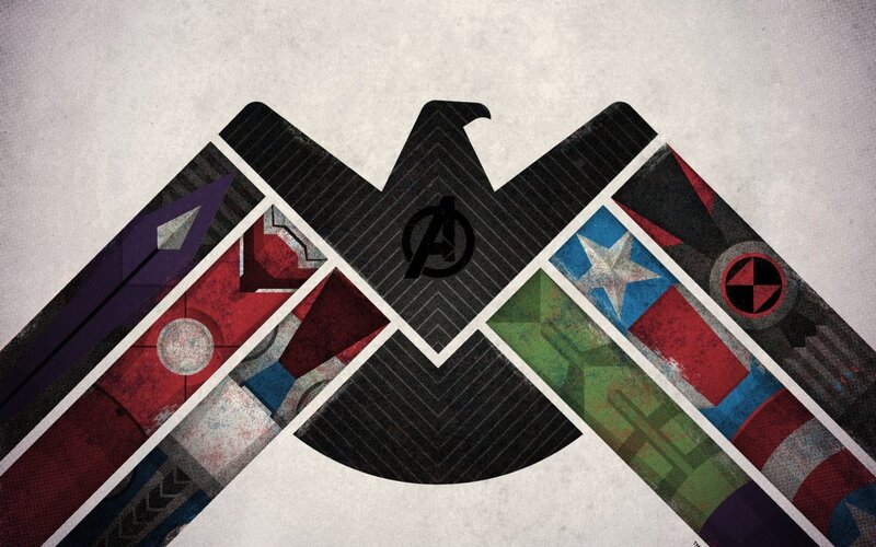 Avengers Logo Collage — Black, Dramatic, Digital Art