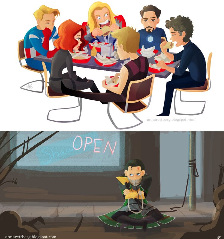 Avengers lunch and Loki's defeat