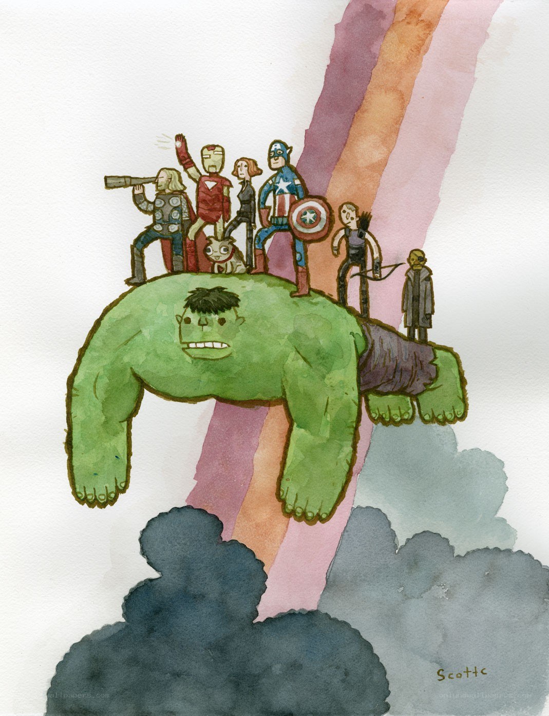 Avengers on Hulk's back