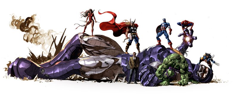 Avengers stand over defeated giant
