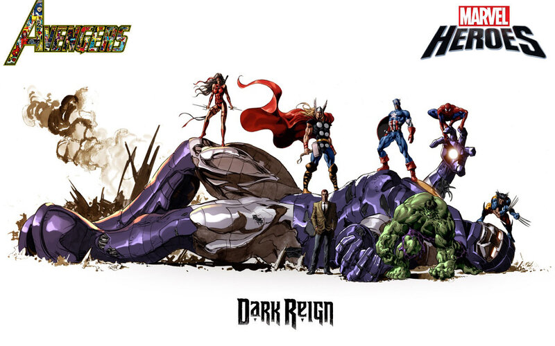 Avengers Standing on Defeated Robot