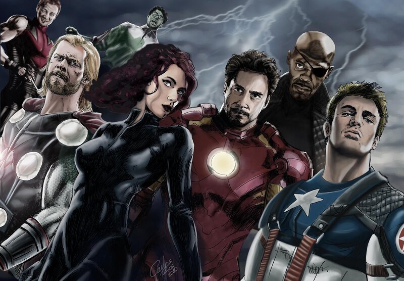 Avengers Team — Black, Dramatic, Night, Digital Art, Superheroes