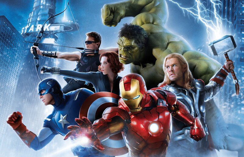 Avengers Team in Action — Blue, Dramatic, Digital Art, Hulk