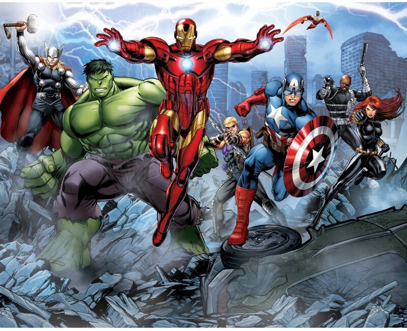Avengers Team in Action — Red, Dramatic