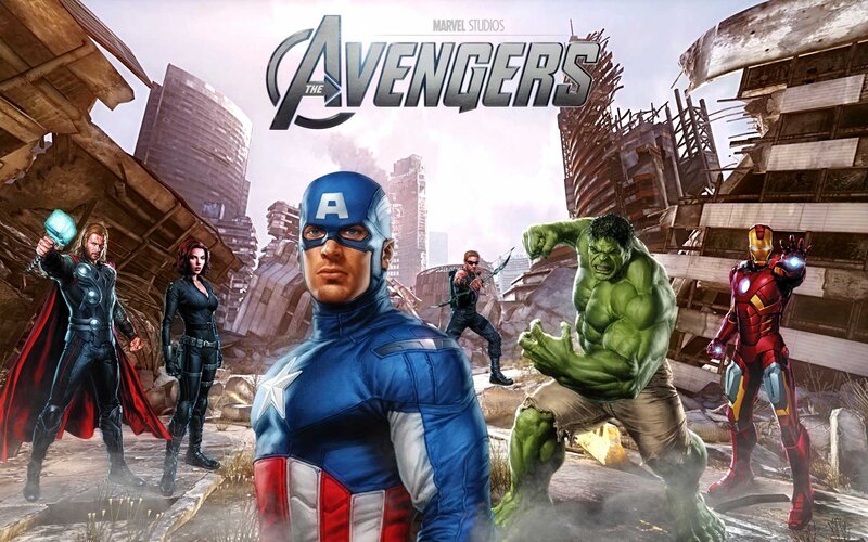 Avengers Team in Battle — Blue, Dramatic, Digital Art