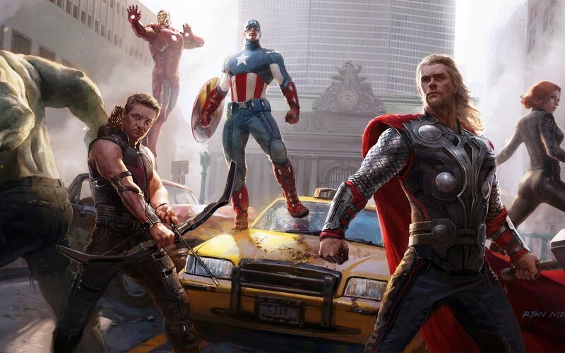 Avengers Team in City — Yellow, Dramatic