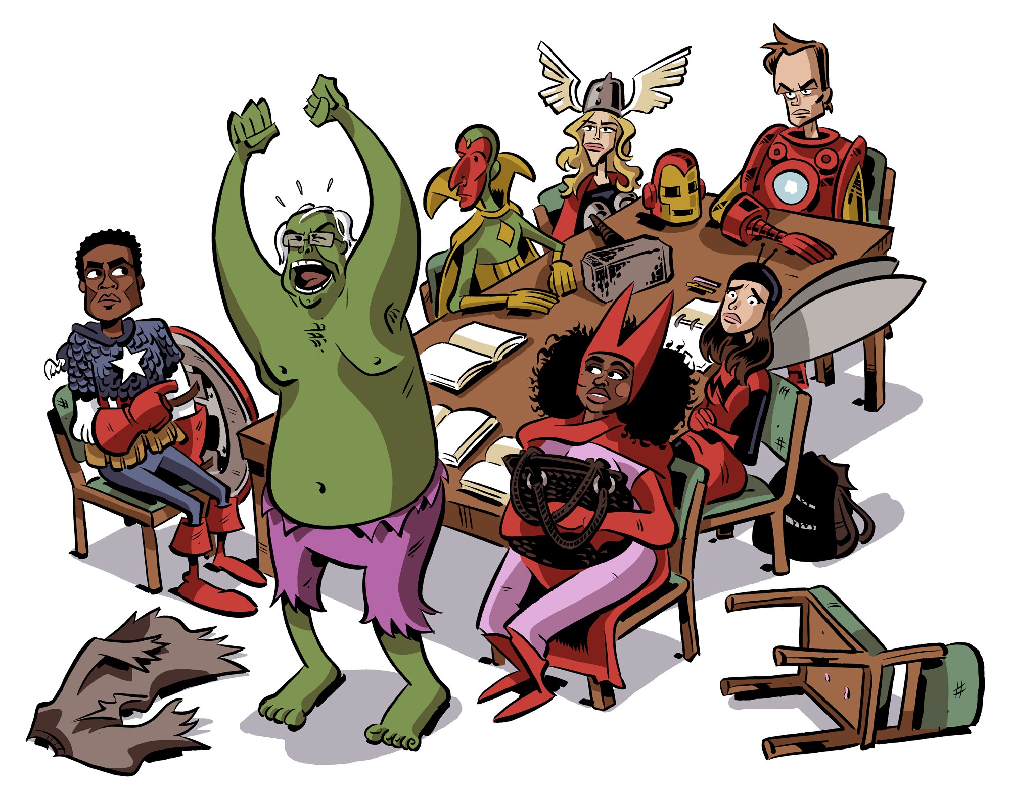 Avengers team meeting chaos