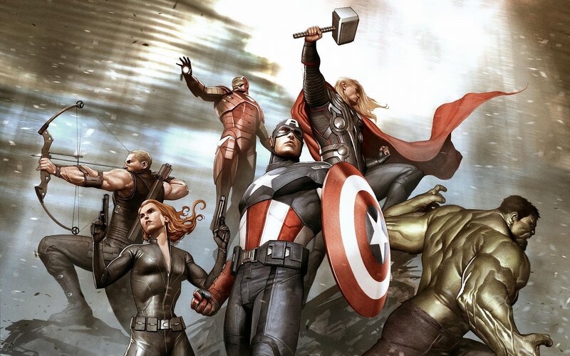 Avengers Team — Red, Dramatic, Digital Art, Captain America, Thor, Hulk, Black Widow, Blue