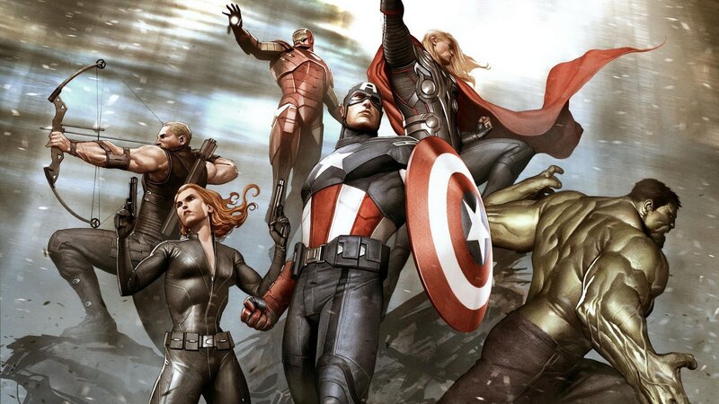 Avengers Team — Red, Dramatic, Digital Art, Captain America, Thor, Hulk, Black Widow