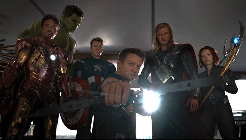 Avengers Team Standing — Red, Dramatic