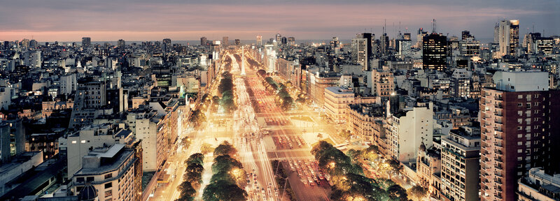Avenida 9 De Julio — Orange, Dramatic, Night, Photograph