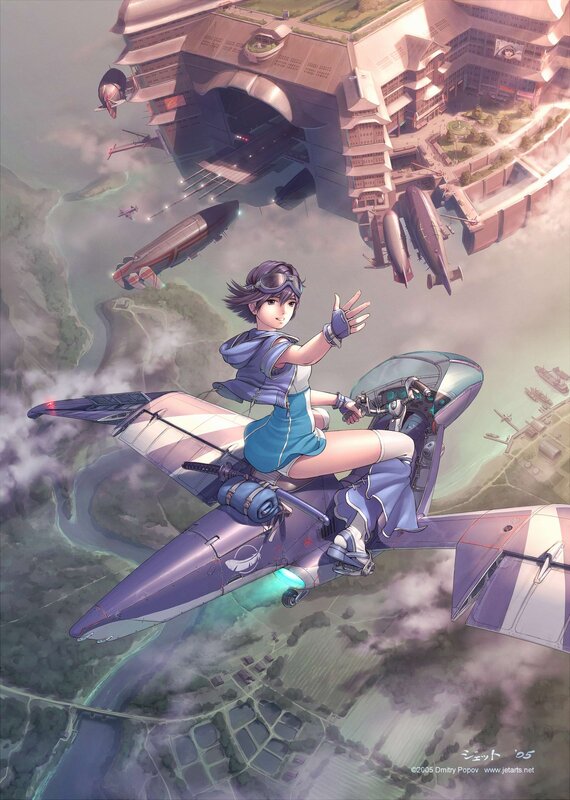 aviator girl in futuristic sky