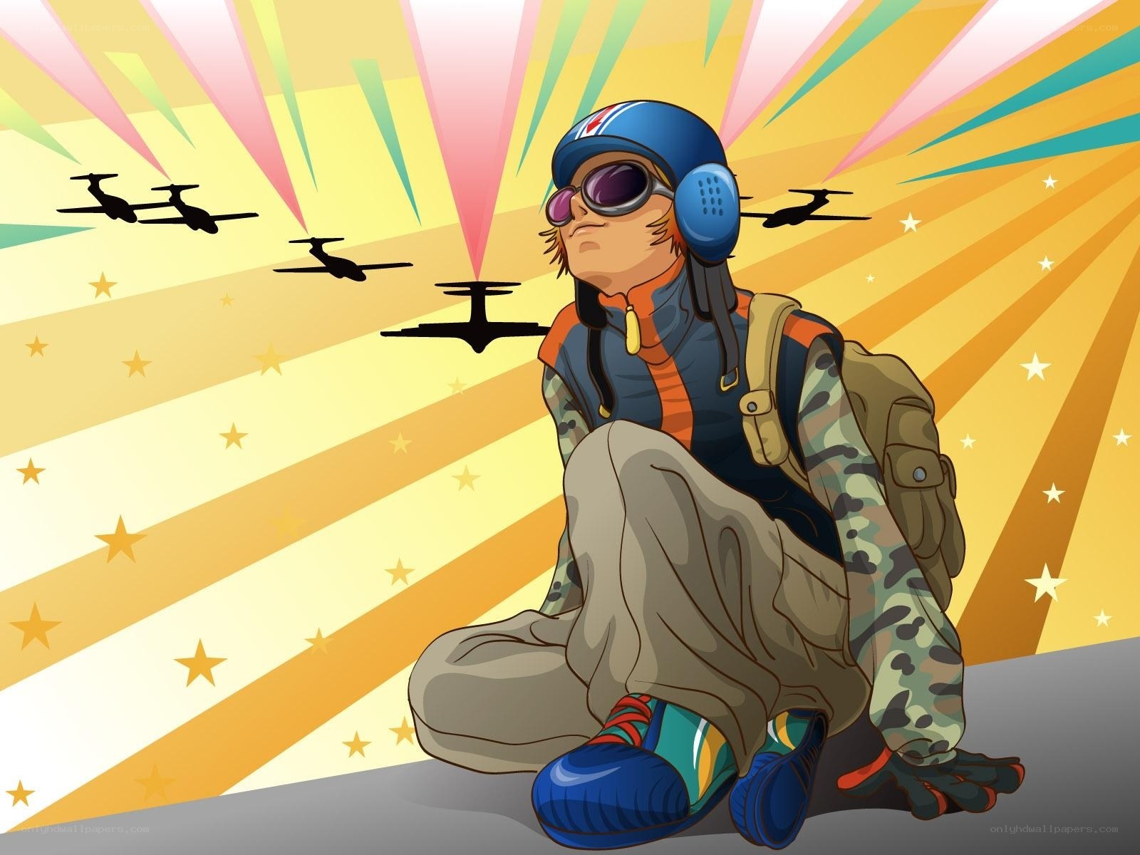aviator with planes in background