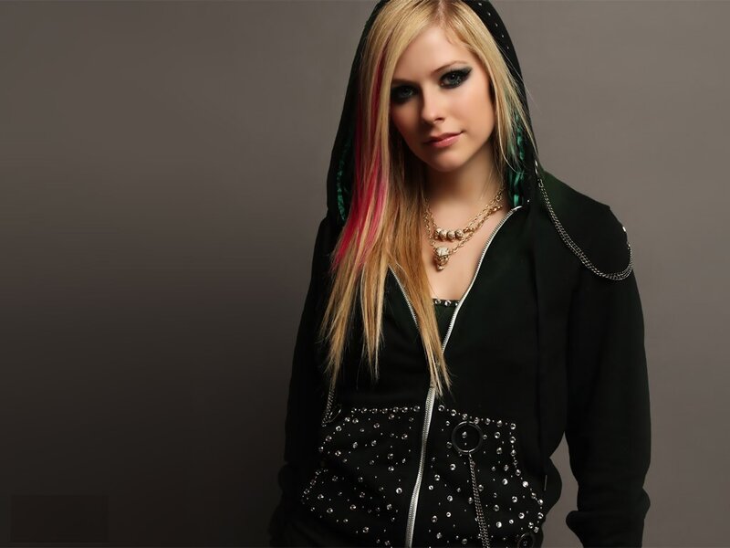 Avril Lavigne in a studded hoodie