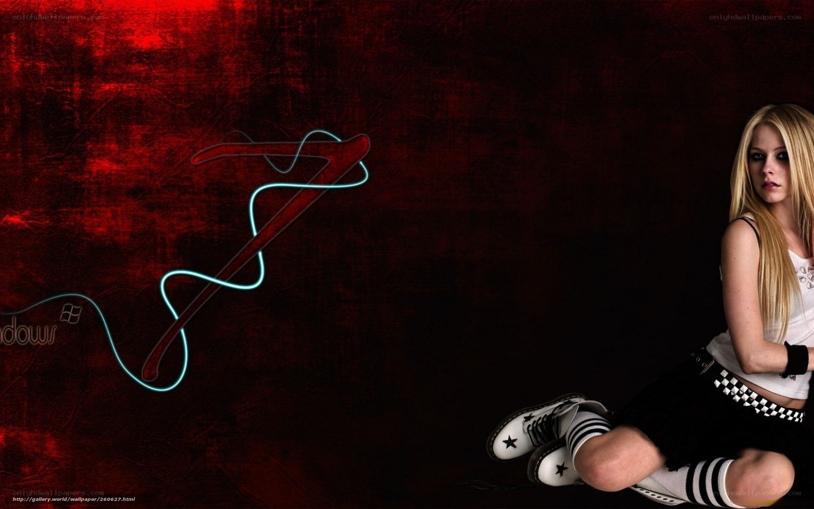 Avril Lavigne on red background