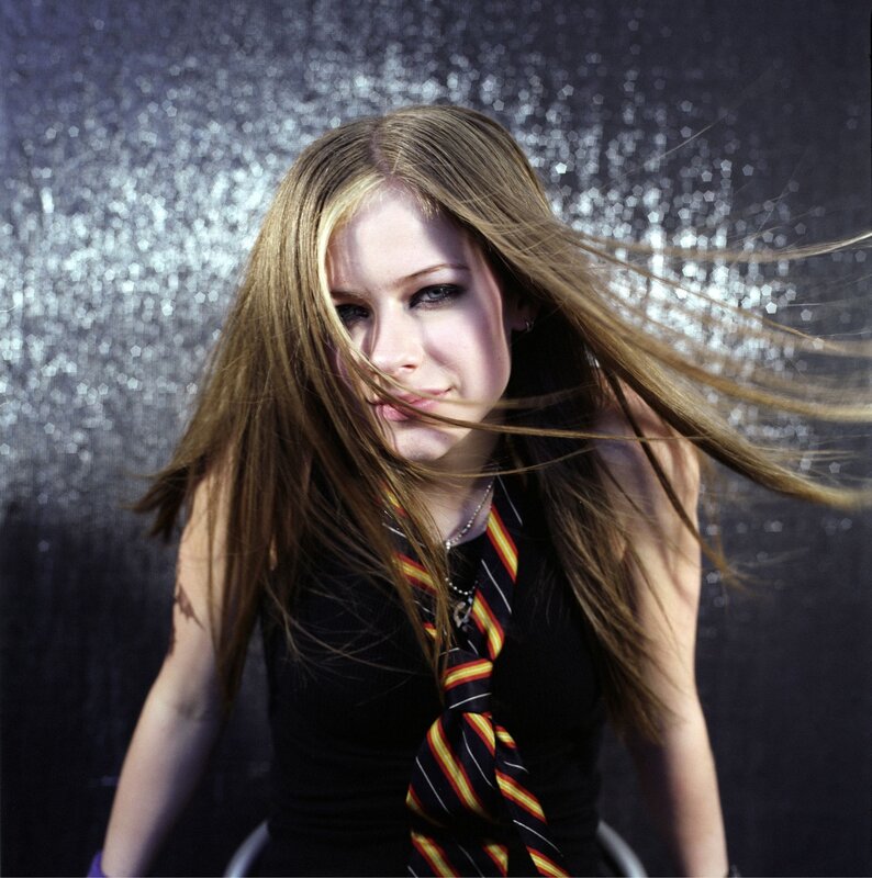 Avril Lavigne with wind-blown hair