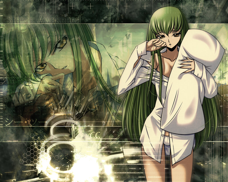 Awakened green-haired anime girl