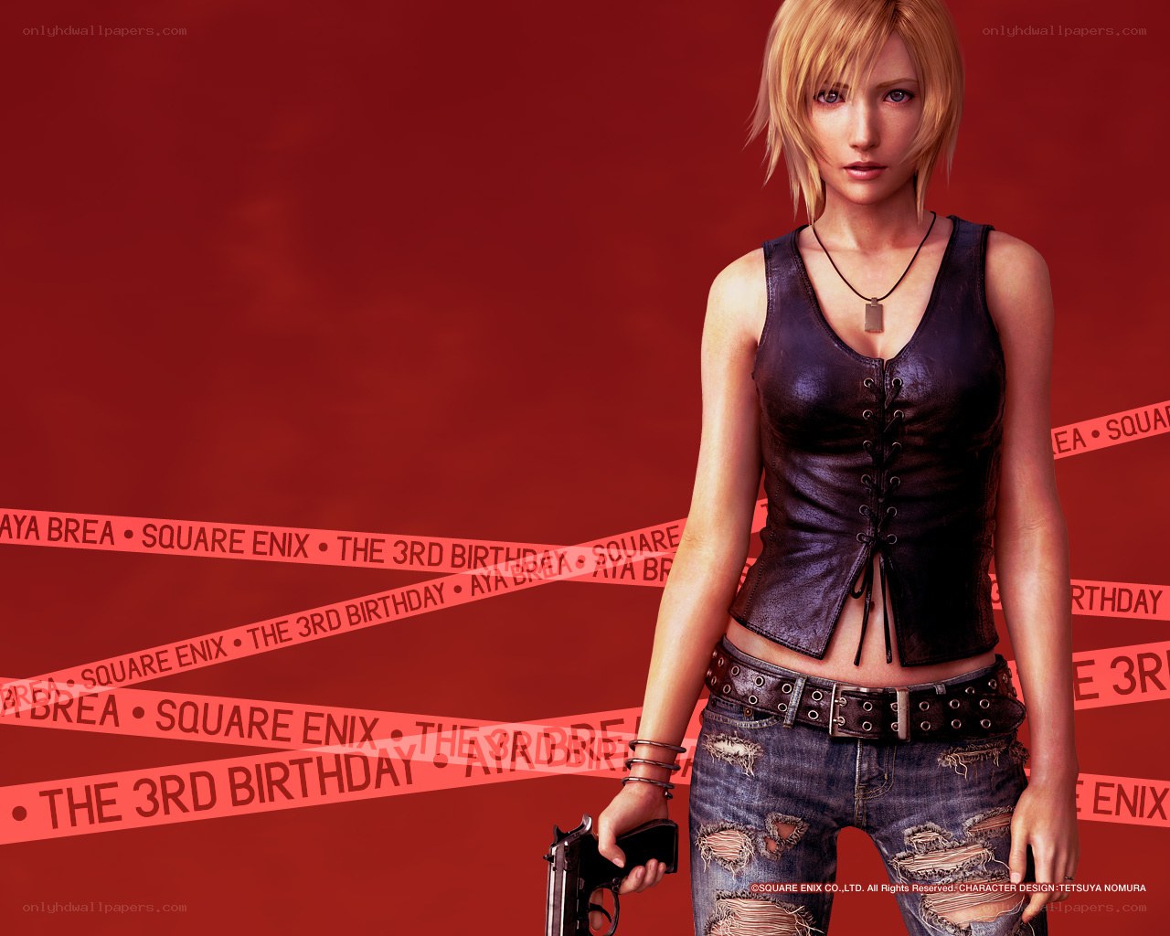 Aya Brea in a red background