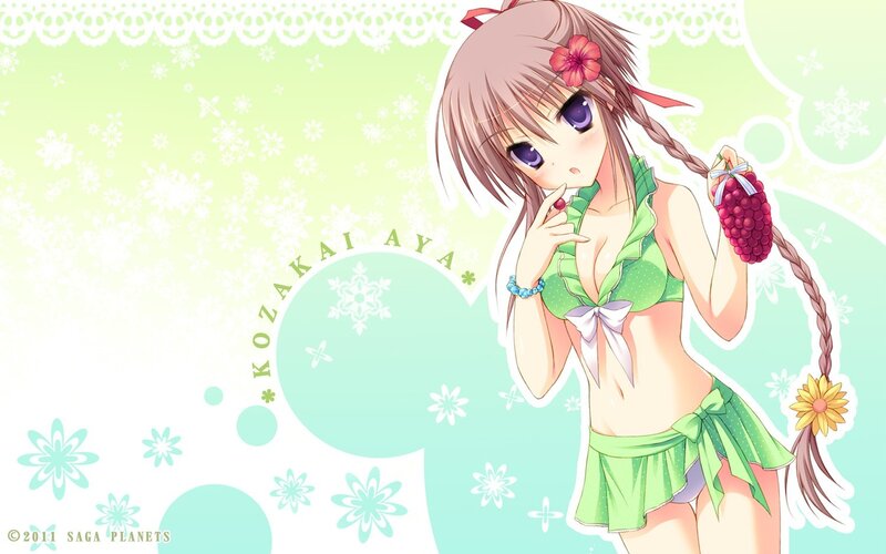 Aya Kozakai in a green swimsuit