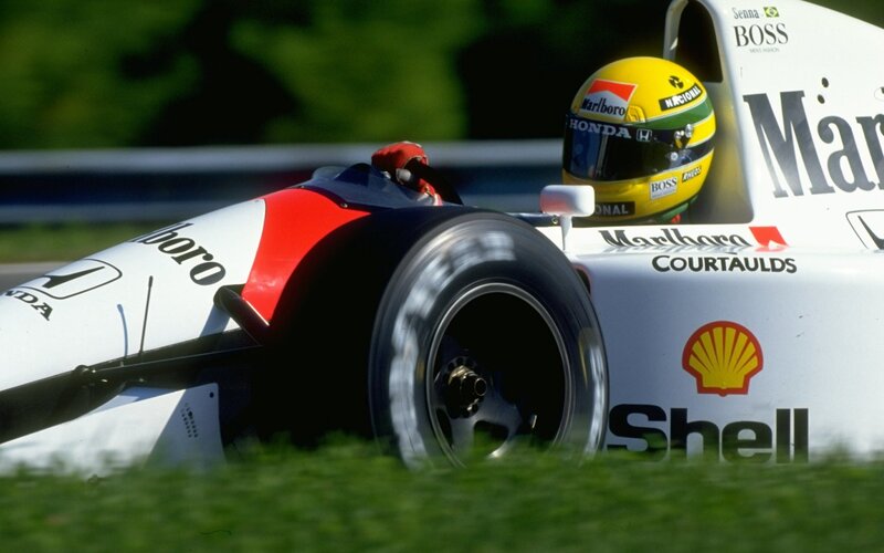 Ayrton Senna in a race car