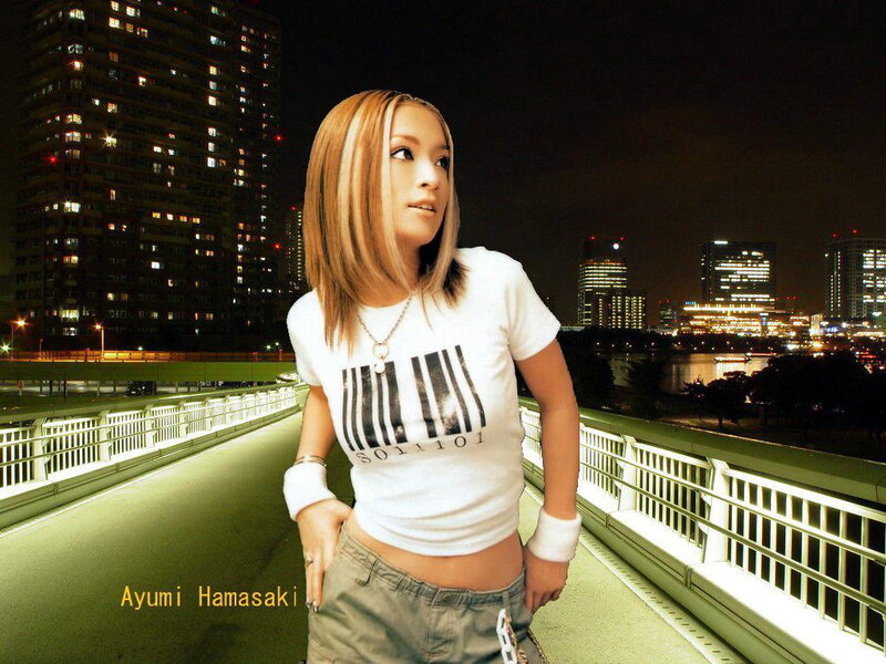 Ayumi Hamasaki on a bridge at night