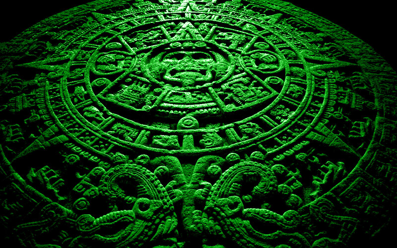 Aztec Calendar Stone — Green, Dramatic