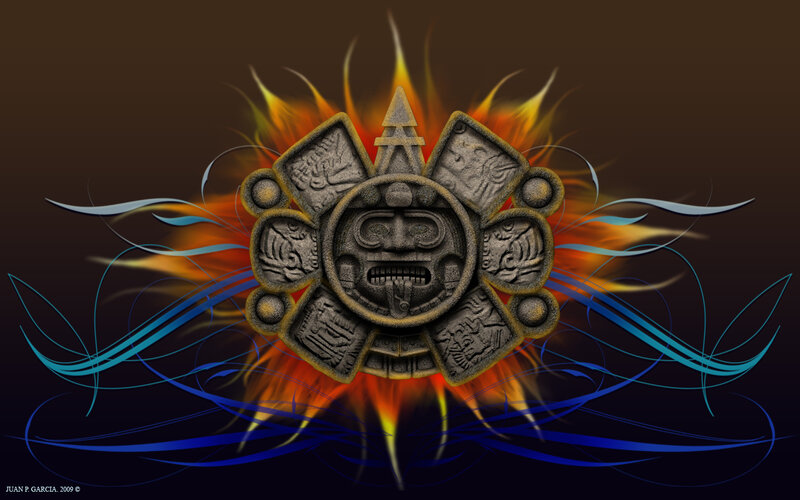 Aztec Calendar with Fire and Water