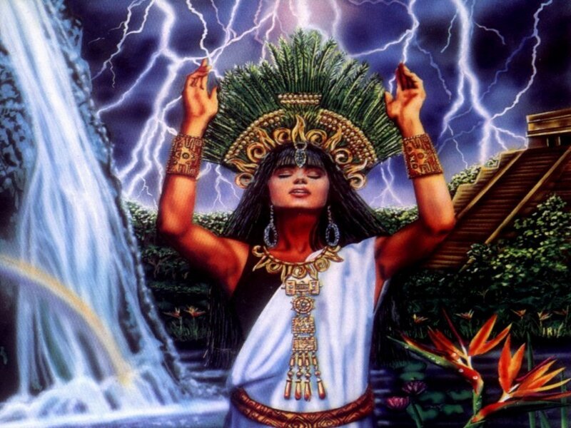 Aztec priestess in storm