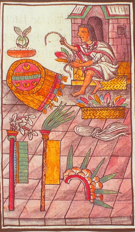 Aztec scribe with ceremonial items
