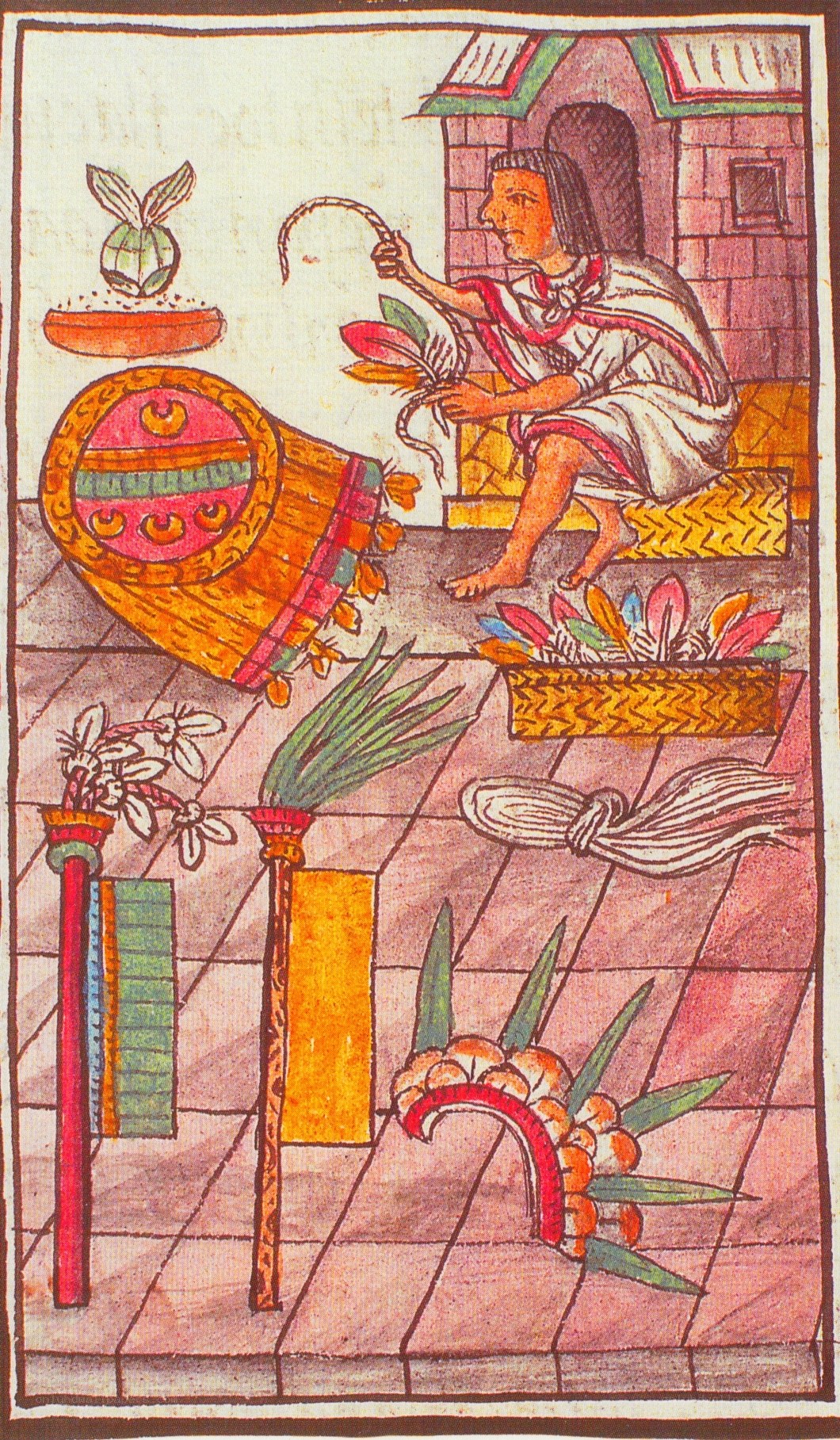 Aztec scribe with ceremonial items