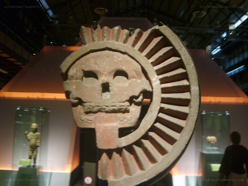 Aztec skull sculpture in museum